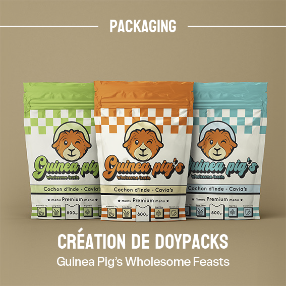 Bouton création de doypacks  - Guinea pig's wholesome feasts - Packaging - Romain Cauchie